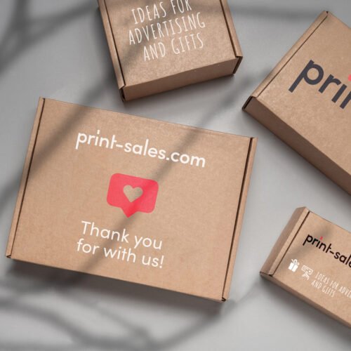 Custom printed package with logo and design, manufactured by print-sales.com